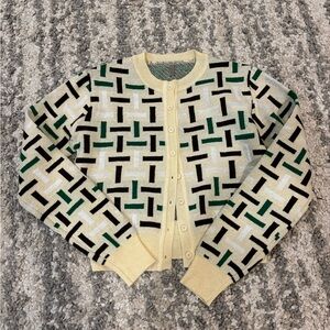 Patterned Cream and Green Women's Sweater